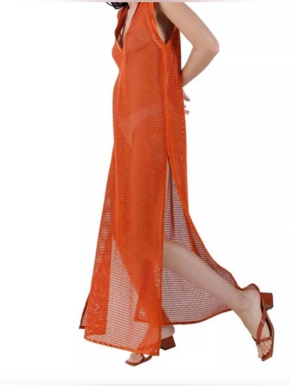 NWT My Beachy Side Camelia Orange Crochet Maxi Dress Coverup Size Medium $375